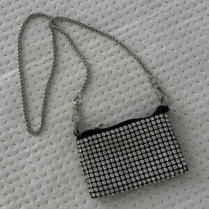 MINI RHINESTONE SPARKLY EVENING BAG CLUTCH SILVER BLIND PURSE